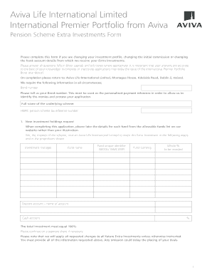 Aviva Life International Pension Scheme Extra Investments Form