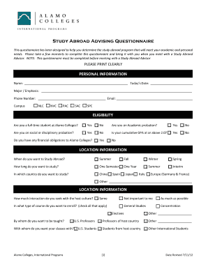 Study Abroad Advising Questionnaire