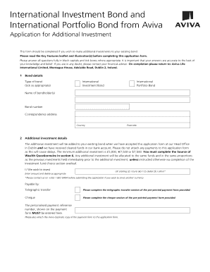 Aviva International Investment Bond Additional Investment Application