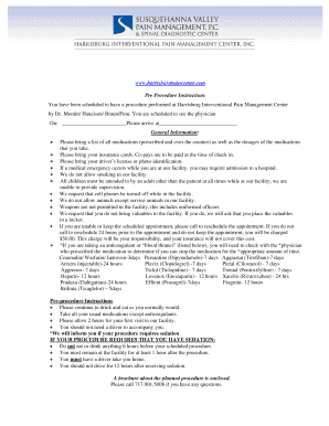 Pre Procedure Instructions