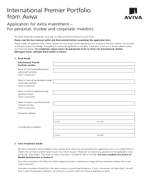 Aviva International Premier Portfolio Extra Investment Application