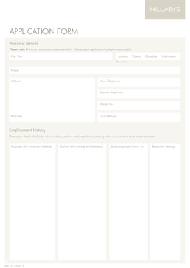 Hillarys Blinds Limited Application Form
