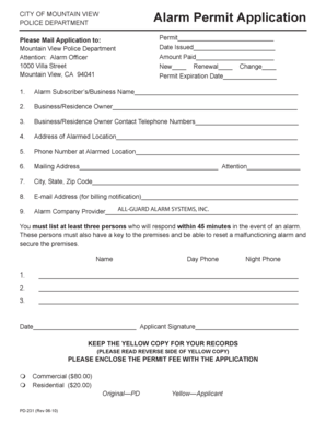City of Mountain View Alarm Permit Application