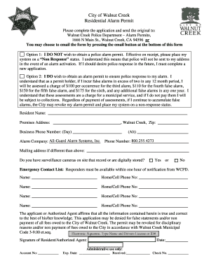 Residential Alarm Permit Application