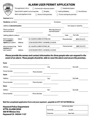 Alarm User Permit Application