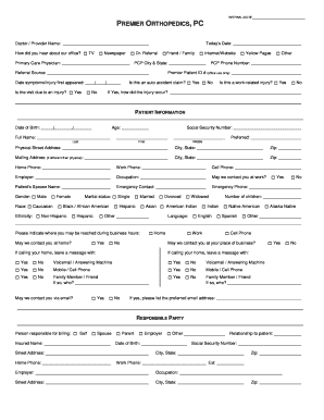 Premier Orthopedics Patient Intake Form