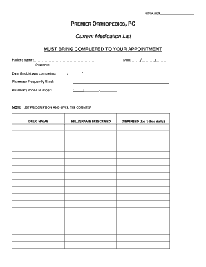 Current Medication List Form