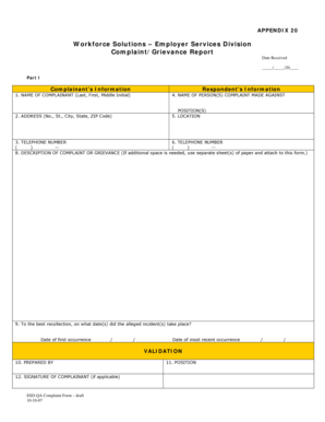 Workforce Solutions Complaint Grievance Report