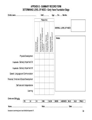 Early Years Foundation Stage Summary Record Form