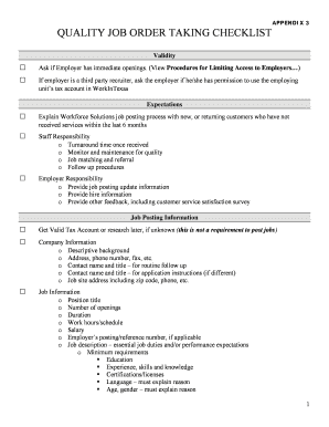 Quality Job Order Taking Checklist