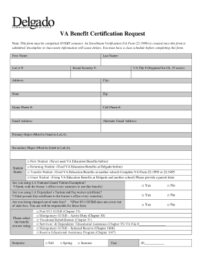 VA Benefit Certification Request Form