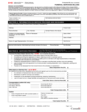 Funeral Services Billing Form