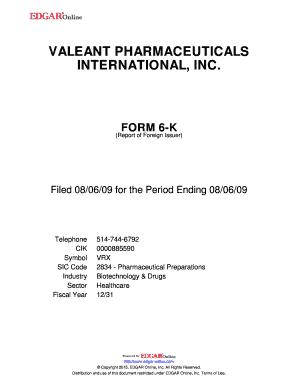 VALEANT PHARMACEUTICALS INTERNATIONAL INC FORM 6-K Report of Foreign Issuer Filed 080609 for the Period Ending 080609