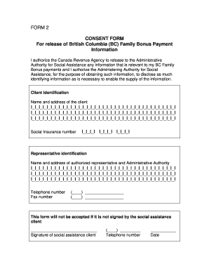 BC Family Bonus Payment Consent Form