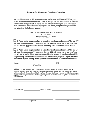 Request for Change of Certificate Number