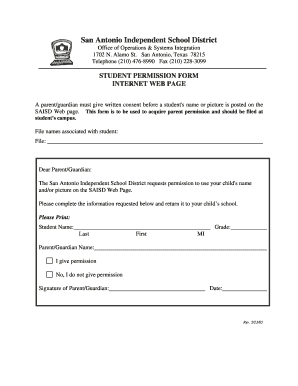 Student Internet Permission Form