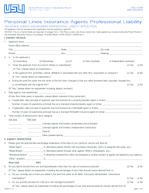 Insurance Agents and Brokers Professional Liability Application