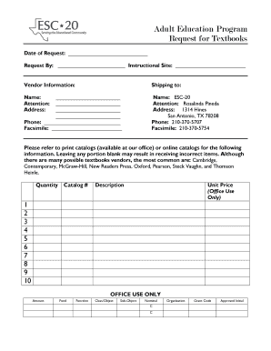 Adult Education Program Textbook Request Form