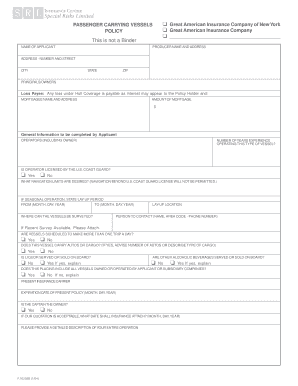 Passenger Carrying Vessels Insurance Application