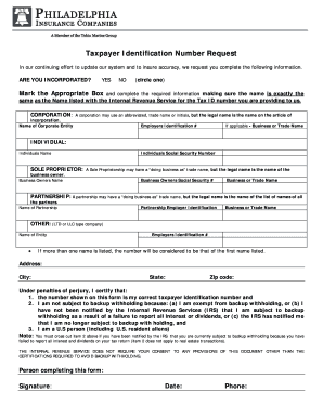 Taxpayer Identification Number Request Form