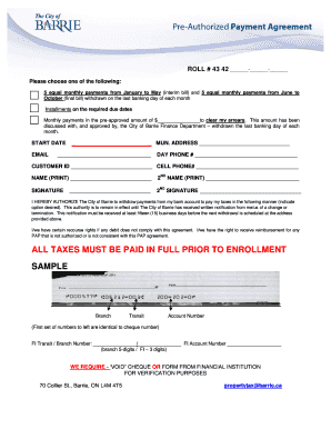 City of Barrie Tax Payment Authorization Form