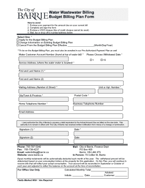 Water Wastewater Budget Billing Plan Form