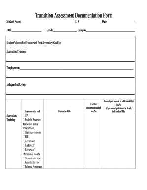 Transition Assessment Documentation Form
