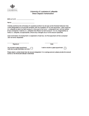 University of Louisiana Direct Deposit Authorization