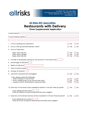 Restaurant Delivery Driver Supplemental Application