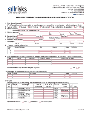 Manufactured Housing Dealer Insurance Application
