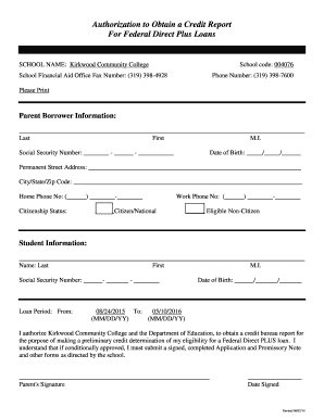 Authorization to Obtain a Credit Report for Federal Direct PLUS Loans