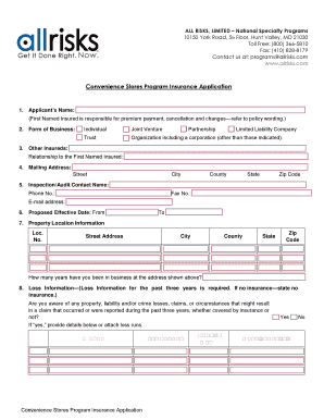 Convenience Stores Program Insurance Application