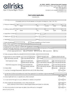 Pest Control Application Form