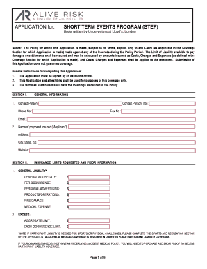 Short Term Events Program Application