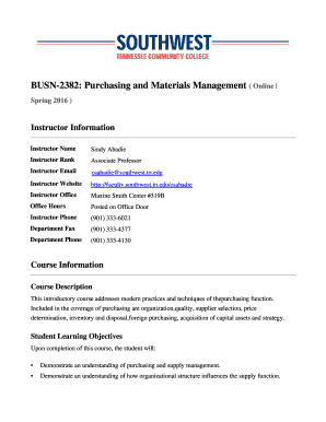 BUSN 2382 Purchasing and Materials Management - deit southwest tn