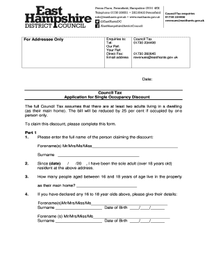 UK Council Tax Single Occupancy Discount Application