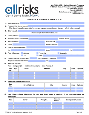 Pawn Shop Insurance Application