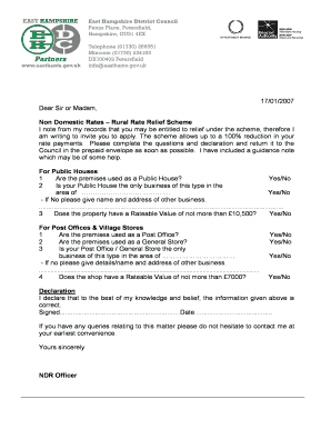 UK Non-Domestic Rates Rural Relief Application