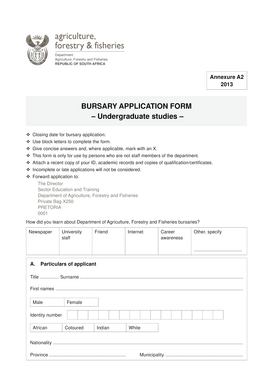 South Africa Agriculture Bursary Application Form