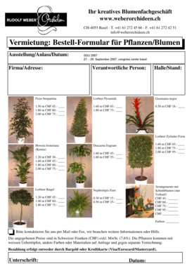 Vermietung Bestell-Formular fr PflanzenBlumen