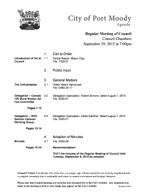 Action items template word - Regular Meeting of Council Council Chambers - City of Port Moody