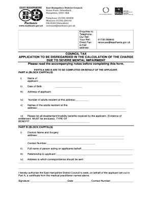 UK Council Tax Application for Severe Mental Impairment