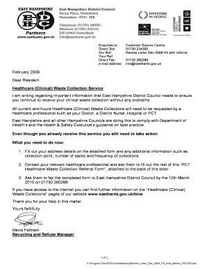 Healthcare Waste Collection Referral Form