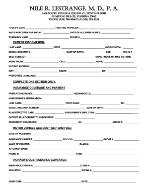 Florida Personal Injury Protection Initial Treatment Form