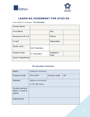Erasmus Learning Agreement for Studies
