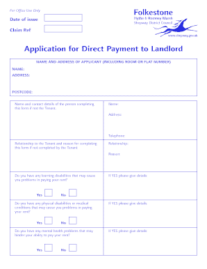 Application for Direct Payment to Landlord