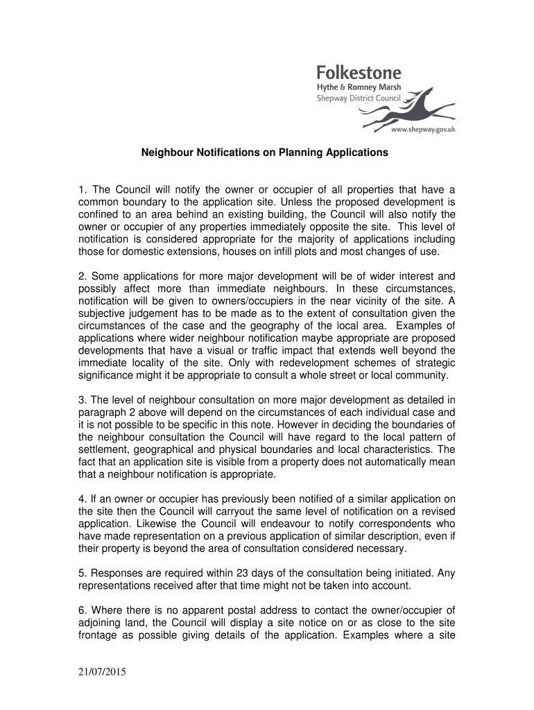 Fillable Online Neighbour Notifications on Planning Applications Fax Email Print pdfFiller