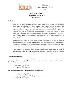 Behavioral Health Provider Data Intake Form