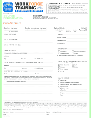 Northern Lights College Registration Form