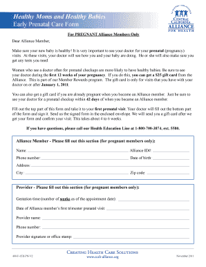 Early Prenatal Care Form